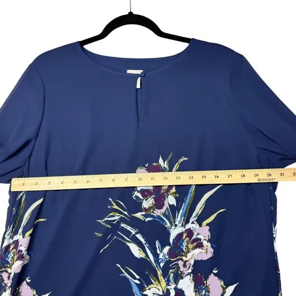 Chico’s Blouse Womens 2 Blue Stretch Floral Bird Of Paradise-Print Pullover Knit - Picture 10 of 12